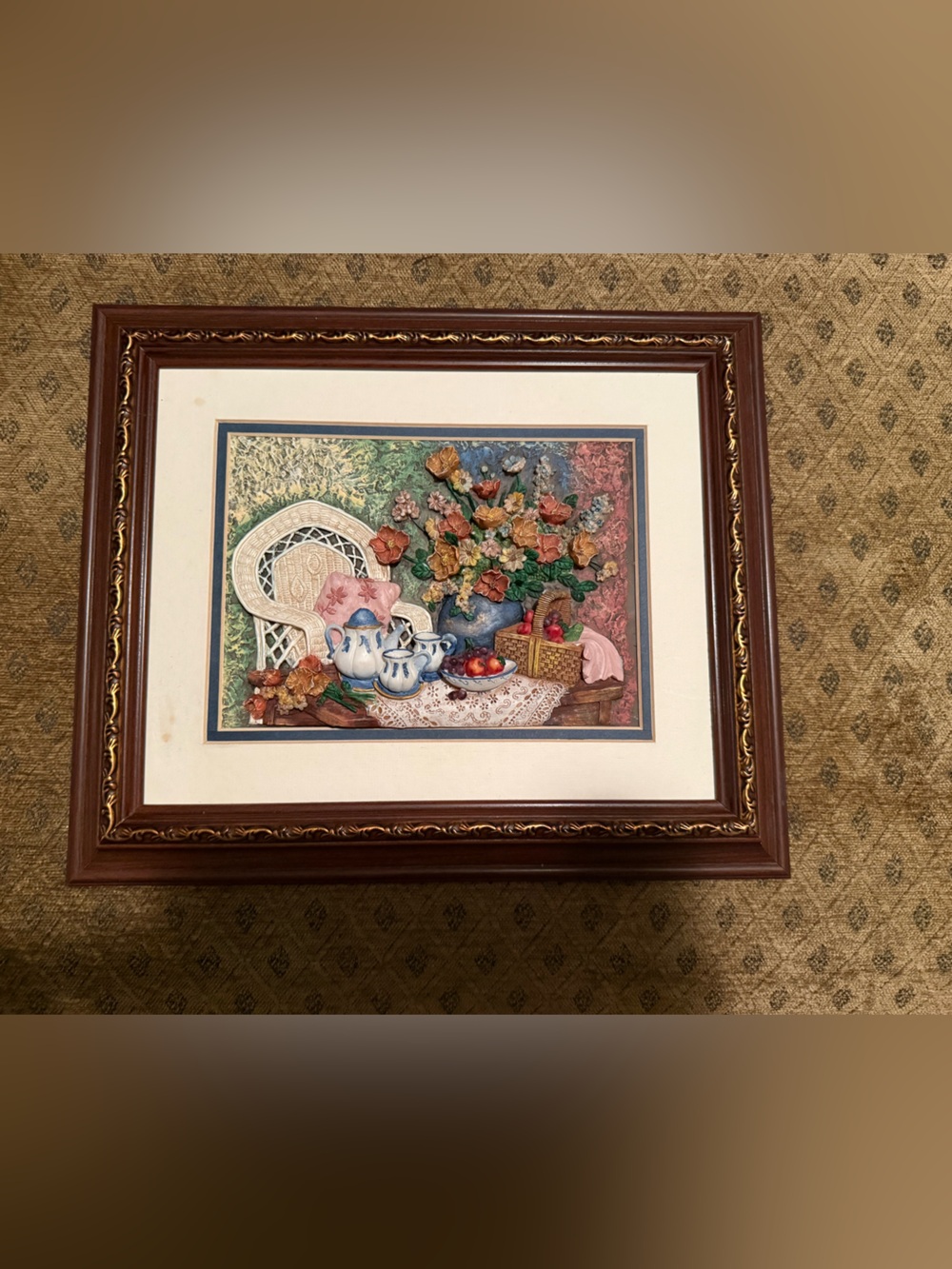 Framed Still Life Floral Artwork in Brown Frame